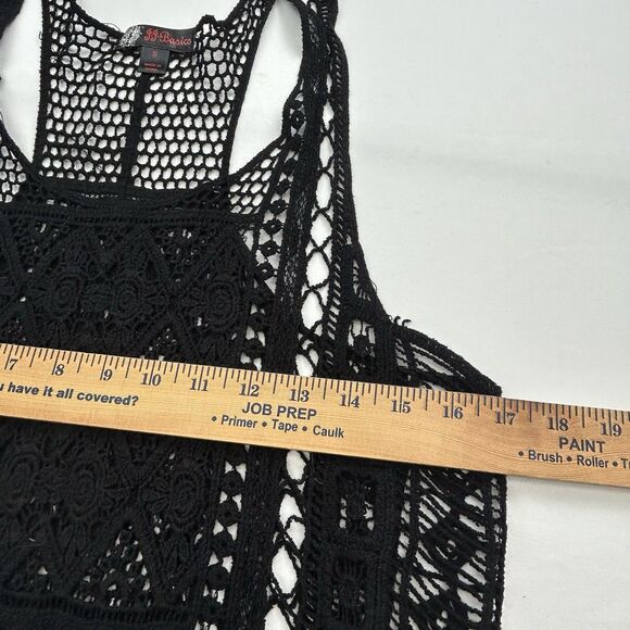 JJ Basics Crochet Tank Top Small Black Fringe Boho Hippie Y2K Beach Cotton - Picture 8 of 10